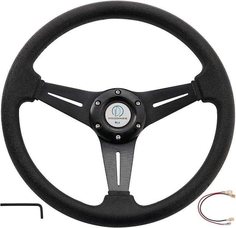 Dodomes Racing/Golf Cart Steering Wheel Universal Fit Car and Club Car DS &Precedent EZGO Yamaha Golf cart 13.8”/350mm 6 Bolts Grip Vinyl Leather & Aluminum with Horn Button (Black) - Image 1
